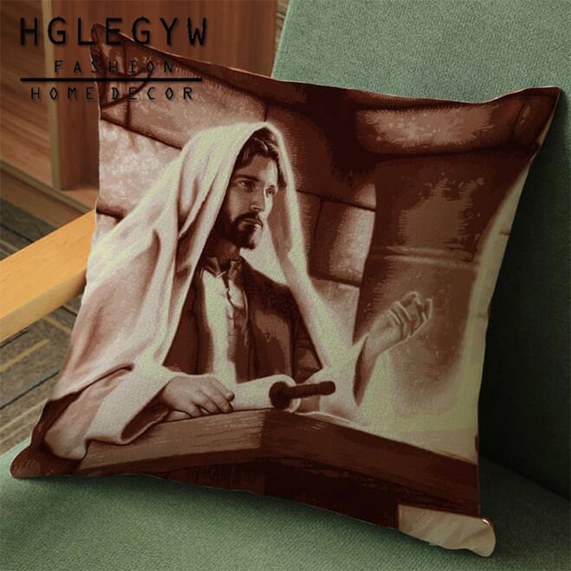 Чехол для подушки с принтом Иисуса хлопково-Льняная наволочка офиса и дома 18 х18