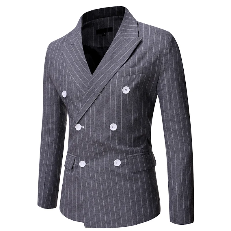

Luxury Striped Slim Fit Men Blazers Casual Polyester Casual Double Breasted Coats Design Manteaux Homme Men Suits Formal Ec50xf