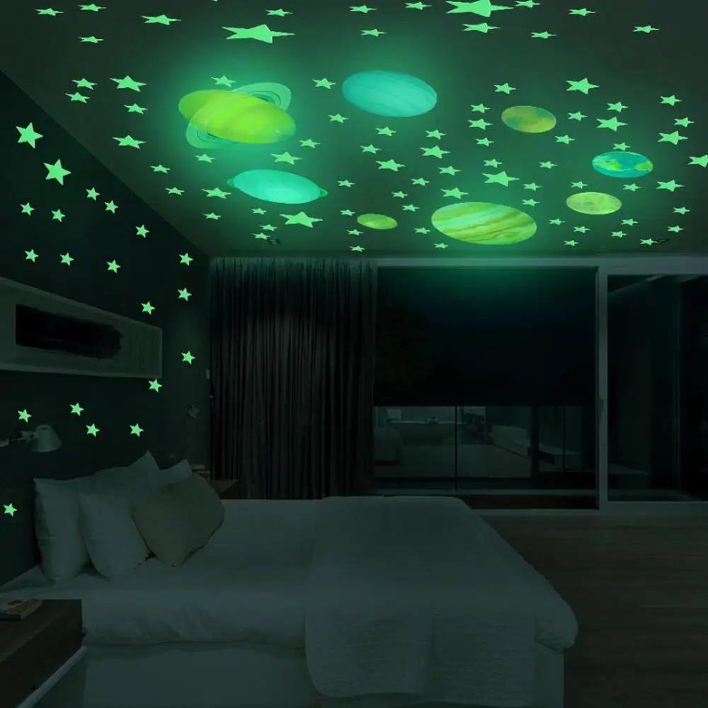 Флуоресцентные светящиеся настенные стикеры на солнечной батарее 9 планет