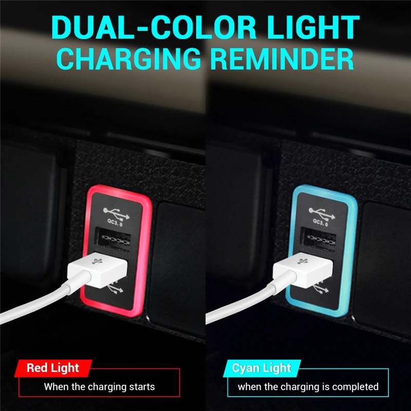 mictuning dual usb port 6 4a 12 24v car charger with blue red led light qualcomm 3 0 universal quick charger for toyota free global shipping
