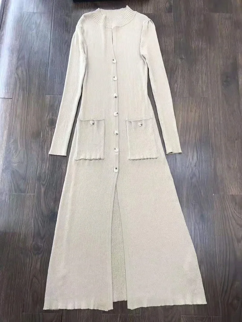 High Quality Long Sweater Dress New 2020 Early Spring Fashion Women Pocket Patchwork Sleeve Casual Cardigan Knitwear | Женская одежда
