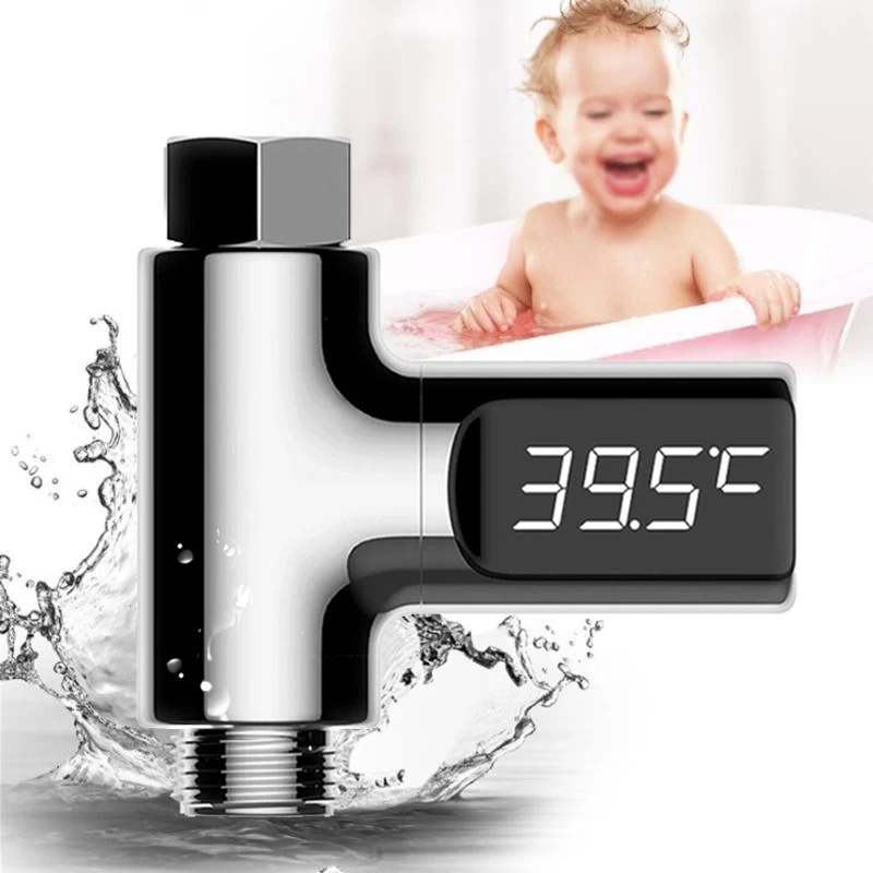 

LED Display Bathroom Thermometer Celsius Water Meter Monitor Electricity Shower Degree Rotation Flow Self-Generating Faucets Kid