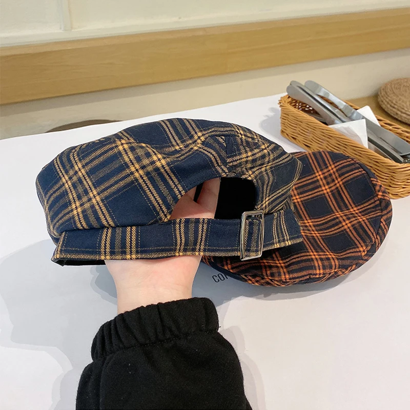 Foux Beret Hat Summer Women Plaid Striped Designer Painter Casquette Octagonal Baker Boy Retro Korean British style New Fashion |