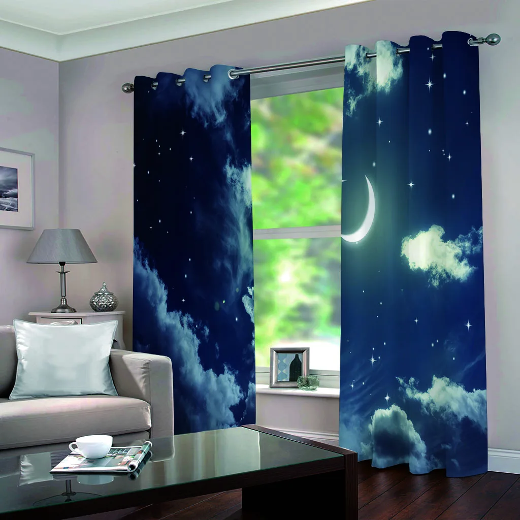 

Home Decor Photo Curtain Sky and stars Curtains For Living Room Bedroom Blackout night view Kids Room Curtain Drapes