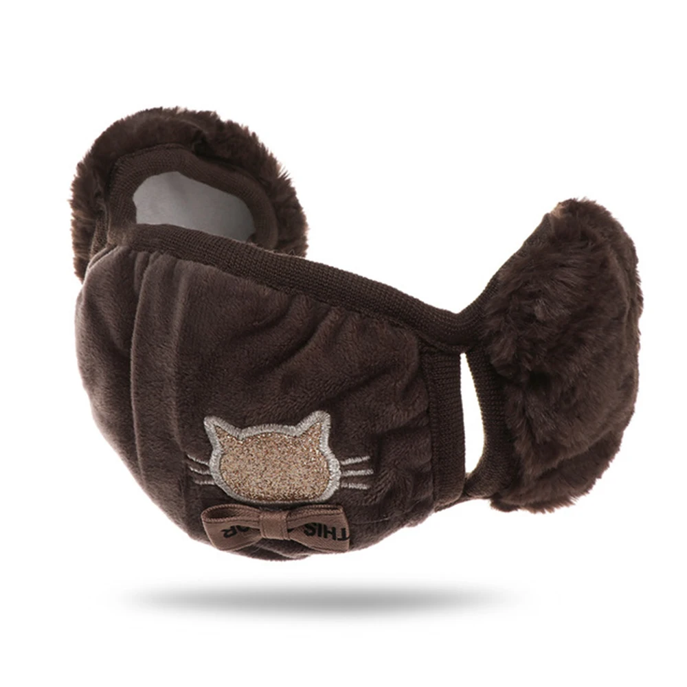 

Winter Warm Plush Mask Earmuffs Children Mouth Muffles Ear Cap Student Cartoon Cat Earflap Outdoor Warm Earmuffs Face Cover