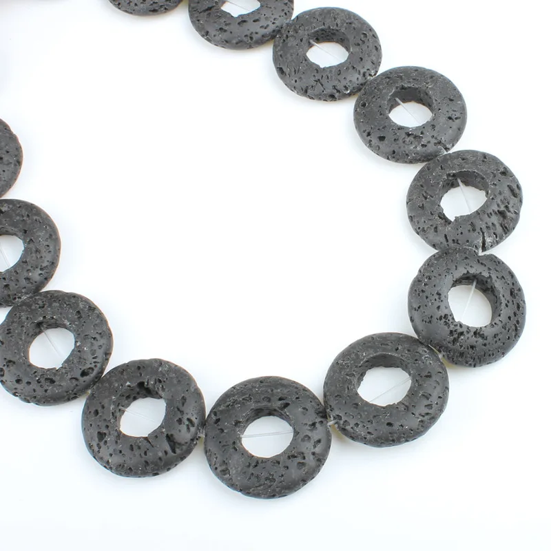 

30mm Natural Semi-precious Stone Volcanic Lava Hollow Circle Loose Beads Jewelry Making DIY Necklace Bracelet Accessories 39cm