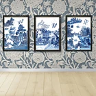 Воспроизведение печати китайской ивы синего и белого цвета. Этот узор из ивы извивается на оригинальном дизайне.