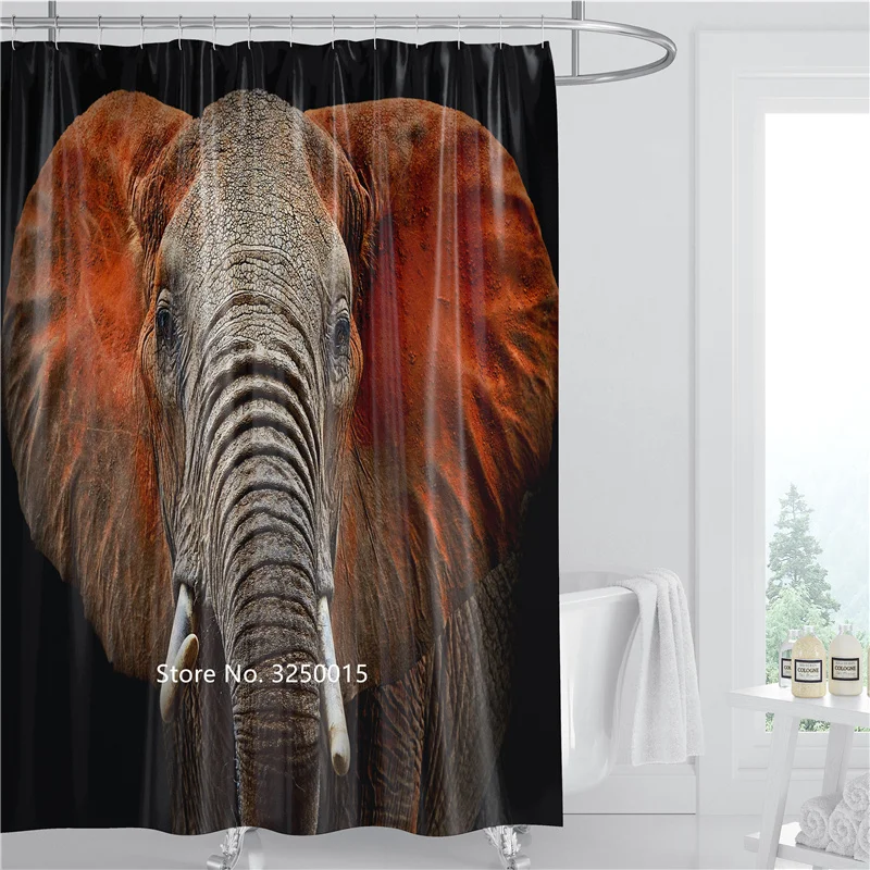 

3D Digital Print Elephant Tiger Lion Shower Curtain Waterproof and Mildew Proof with Hook Children Animal Bathtub Decoration