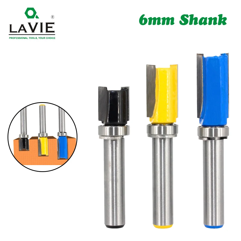 

LAVIE 6mm Shank Flush Trim Router Bit Pattern Bit Top Bottom Bearing 12mm Blade Template Wood Milling Cutter Carpenter MC06080