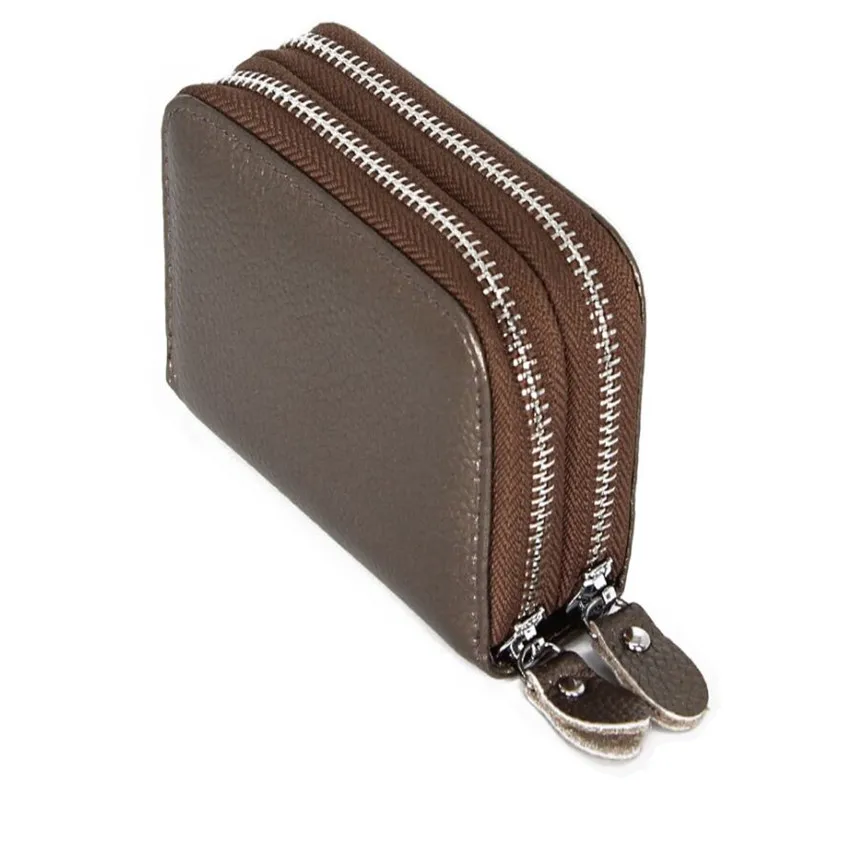 

2021 Fashion Cowhide RFID Card Holder Wallet Genuine Leather Coin Purse Women Men Double Zipper Clutch Card Wallets Driver Bag