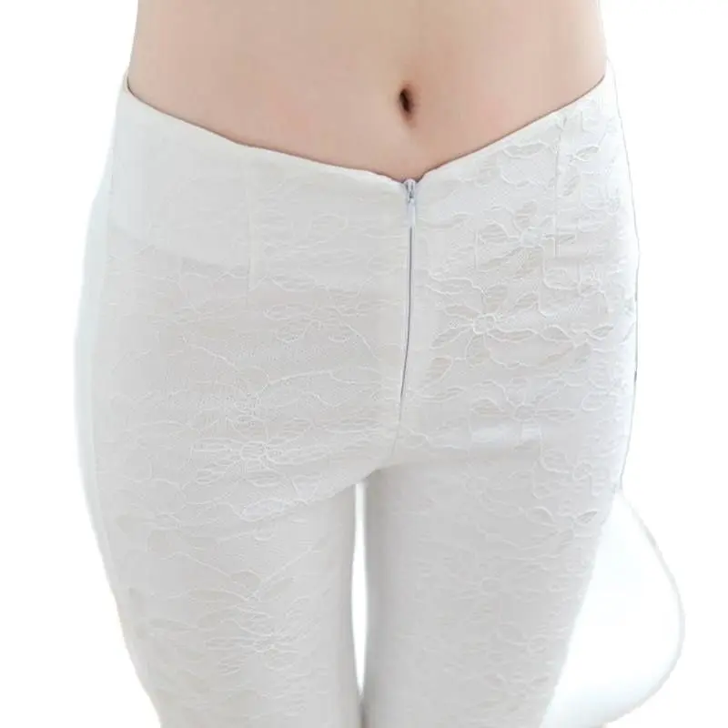 Женские эластичные леггинсы облегающие кружевные брюки-карандаш с цветочным