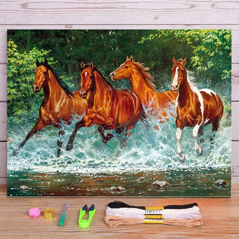 

Вышивка крестиком 11CT с принтом животных, лошадей, цветов, полный набор DMC ниток, вышивка, рукоделие, штамп