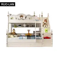 Bunk Bed Twin Girls Bedroom Furniture Set Solid Wood High and Low Princess Bed Bedroom with Stairs ROU LAN