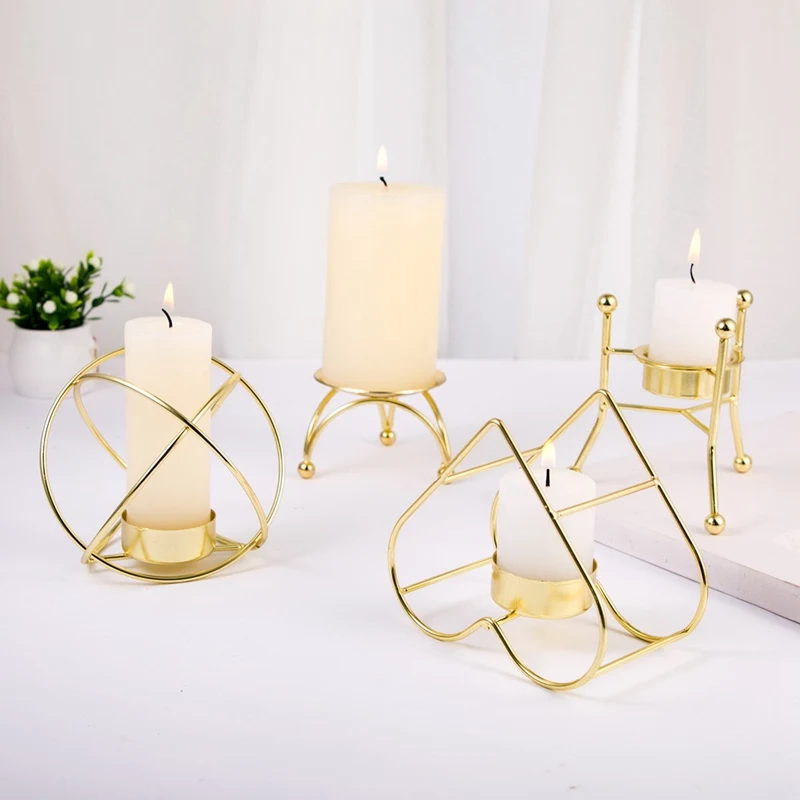

Romantic Table Stand Props Durable Iron Structure Wedding Decor Geometric Shape Candle Holder Home Exquisite Candlestick