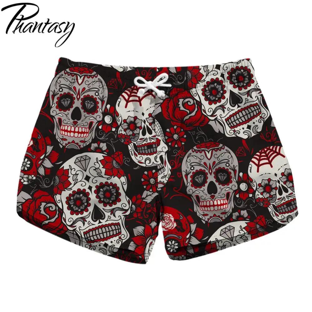 

Phantasy Printed Women Shorts Summer Quick-Dry Beach Shorts Fashion Skull Printed Clothing Two Side Pockets Casual Short Pants