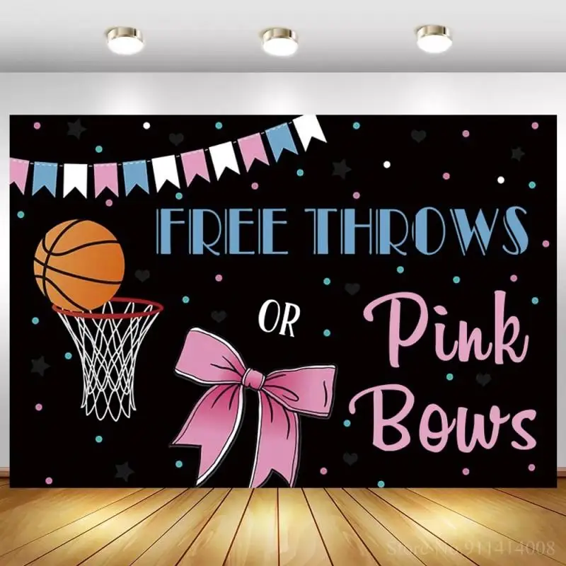 

Free Throws Or Pink Bows Photography Background Black Board Newborn Baby Boy Or Girl Gender Reveal Famliy Party Backdrops