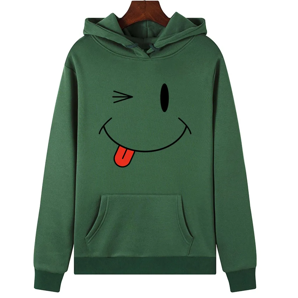 Женская мода с принтом лица длинными рукавами круглым вырезом капюшоном