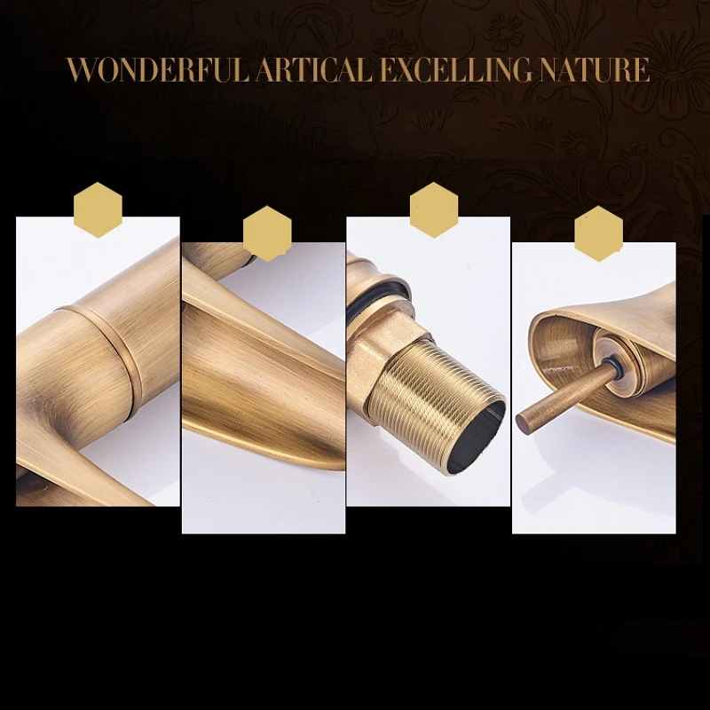 Античный смеситель для водопада винный бокал медный умывальника ванной комнаты