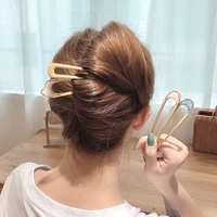 1pc fashion shell inlaid u shaped metal hair sticks japanese simple bun hairstyle hairpin women vintage hair jewelry accessories