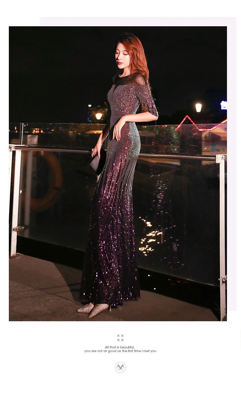 Wei yin AE0296 Robe De Soiree Новое сексуальное платье с О-образным вырезом и короткими рукавами, расшитое блестками длинное вечернее платье, элегантное платье Abendkleider