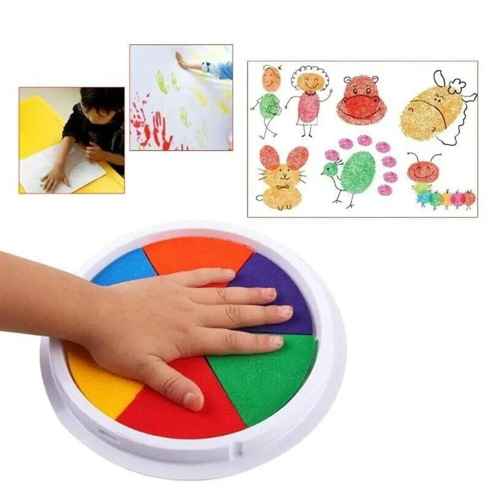 

Funny 6 Colors Ink Pad Stamp DIY Finger Painting Craft Cardmaking Large Round For Kids Education Drawing Toys Interactive toys