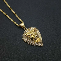 hip hop iced out lion head pendant chains for men gold color stainless steel animal necklaces male bling jewelry dropshipping