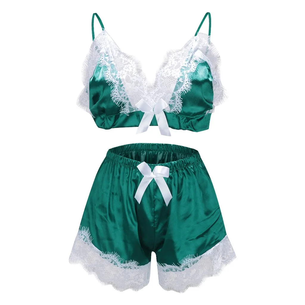 Пикантный пижамный комплект для женщин кружевной бюстгальтер с цветами шорты