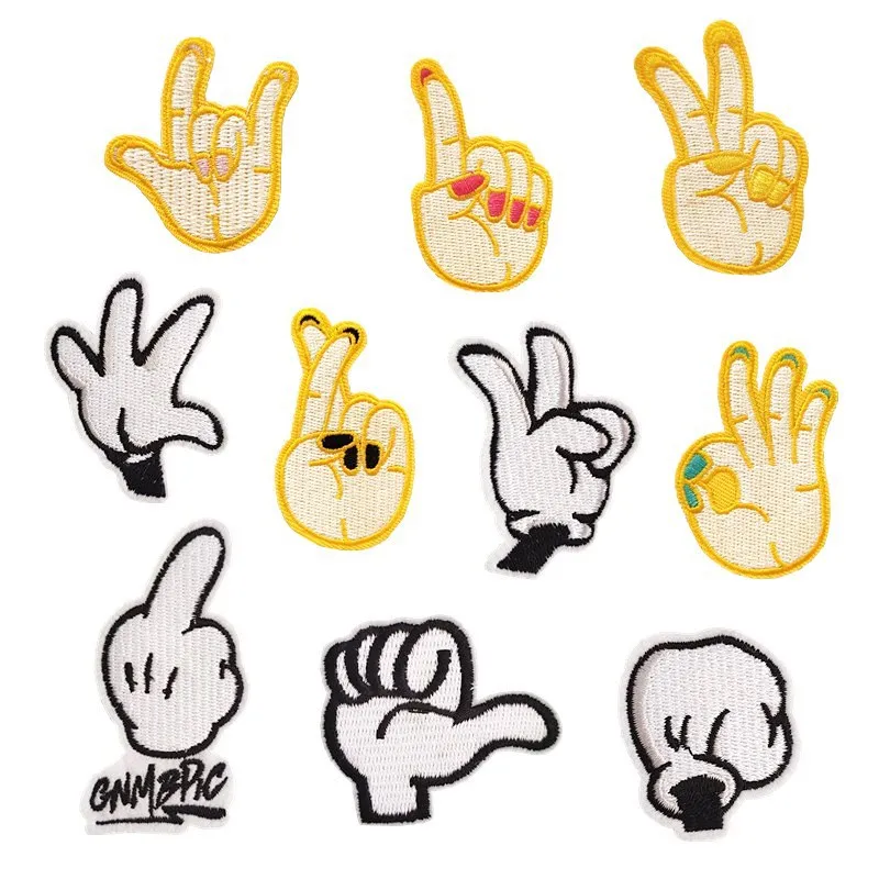 

Iron on Patches for Clothing Cartoon Gesture Badges Stripes Stickers for Kids Embroidered Patches for The Clothing DIY Appliques