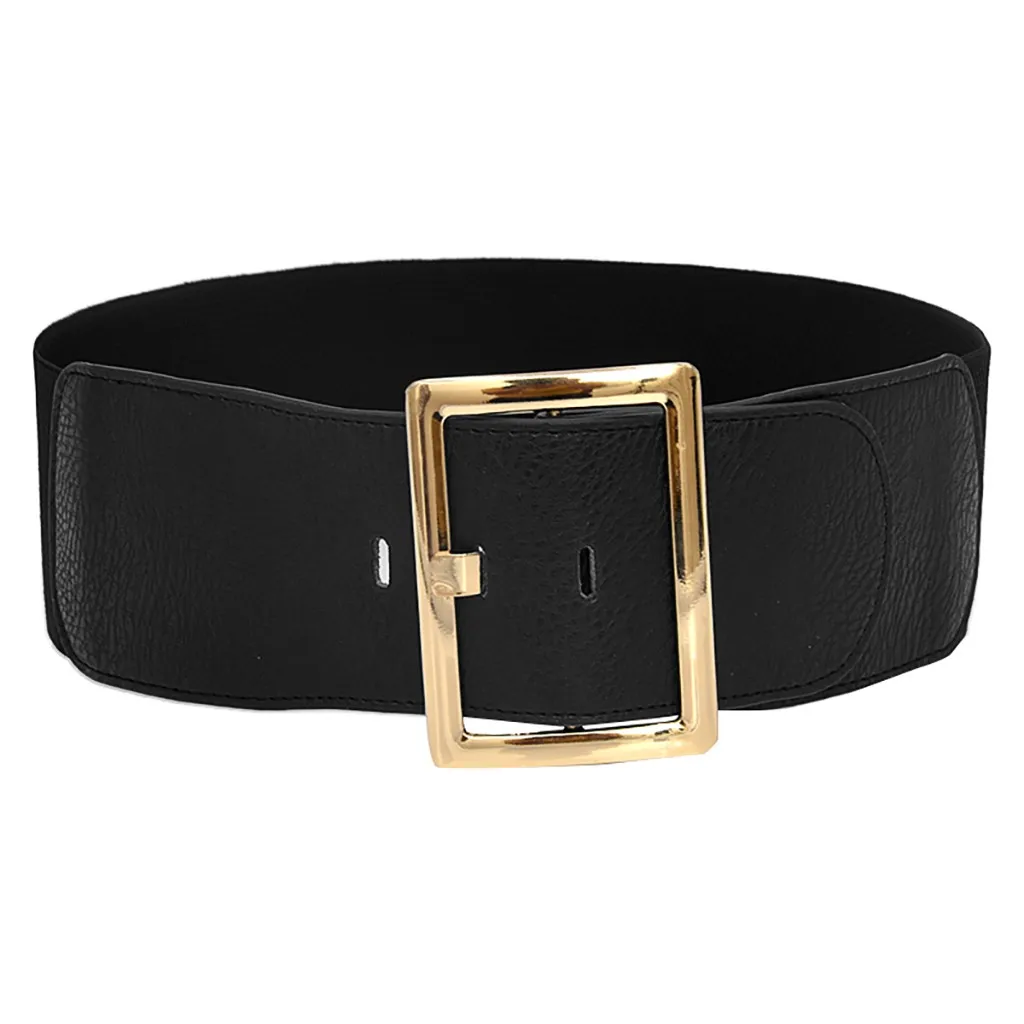 Ремень широкий из искусственной кожи Женский модный пояс с золотой квадратной