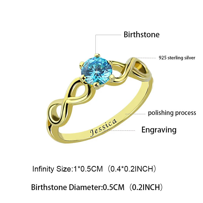 Strollgirl 925 пробы серебро Персонализированные Камень бесконечные кольца ручной