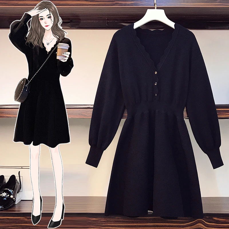 Женское мини-платье-свитер с длинным рукавом и V-образным вырезом | Женская одежда