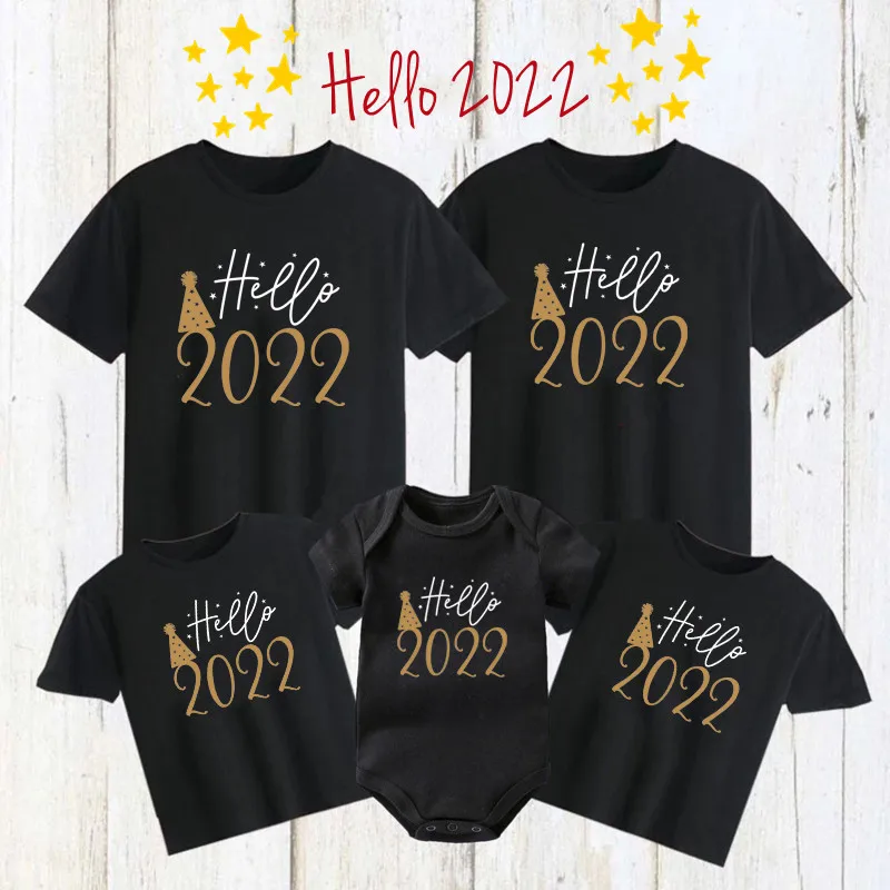 Одинаковая одежда с принтом Hello 2022 для всей семьи хлопковые футболки папы мамы и