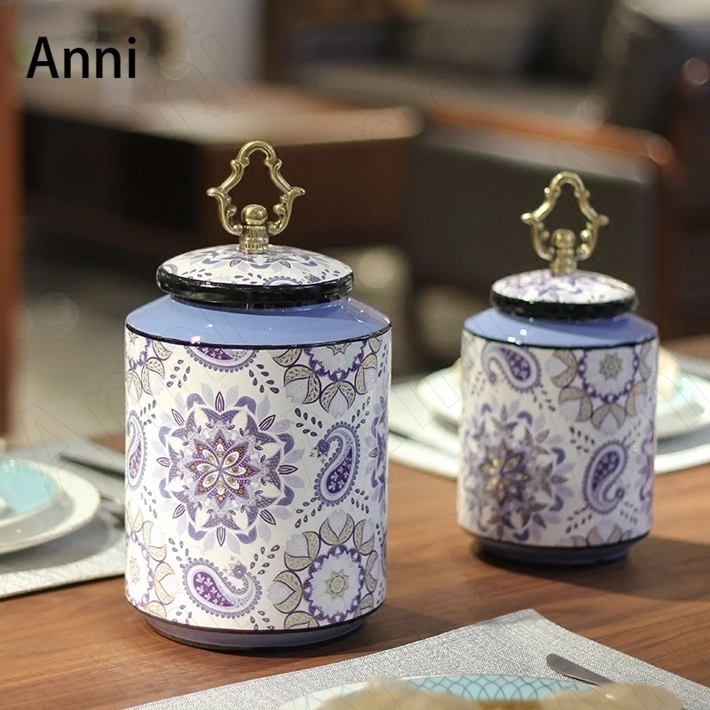 

American Vintage Ceramic Storage Jars with Lid Creative Kaleidoscope Decorative Snack Candy Jar Living Room Decoration Ornaments