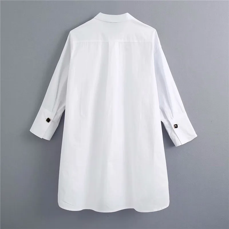 

OLOMM Women's Solid Shirt New Spring Summer White Casual Simple Temperament All-Match Turn-Down Collar Button Light Clothes