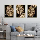Постеры и принты Золотые монстеры, Картина на холсте с растениями, Пальмовые Листья, Настенная картина, современная картина для украшения гостиной