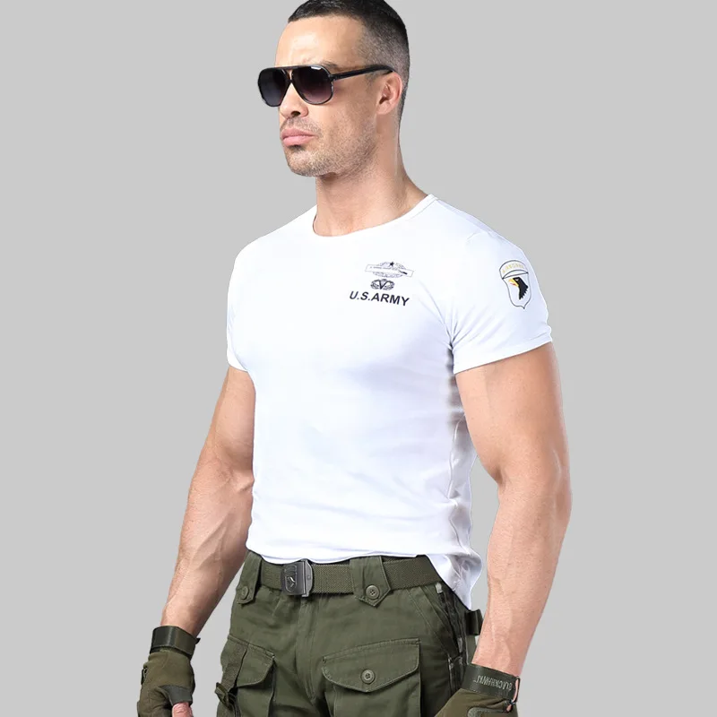 

2020 Men's Army T Shirt Summer Military Cotton T-shirt Body Sculpting Short Sleeve High Elasticity Stretch Slim Fit Male Tshirt