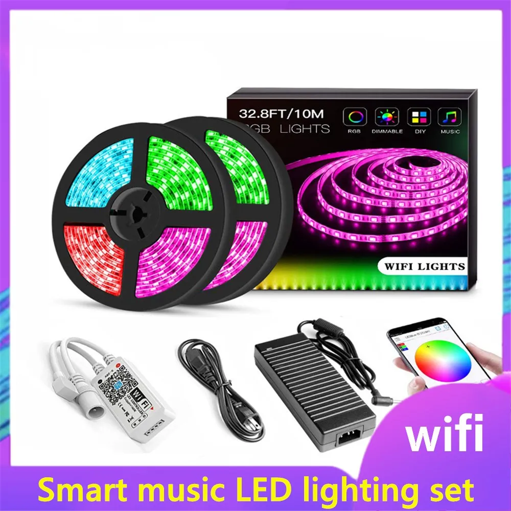 

Led 5050 Light with 5A Adapter WiFi Light with 5 M 10 M Set RGB Seven Color Smart Music Light with App Control Light Bar