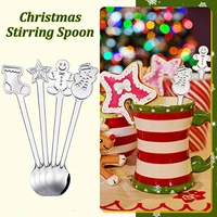 4 pcsset of stainless steel christmas coffee spoon dessert spoon tableware xmas decor home kitchen accessories new year gift