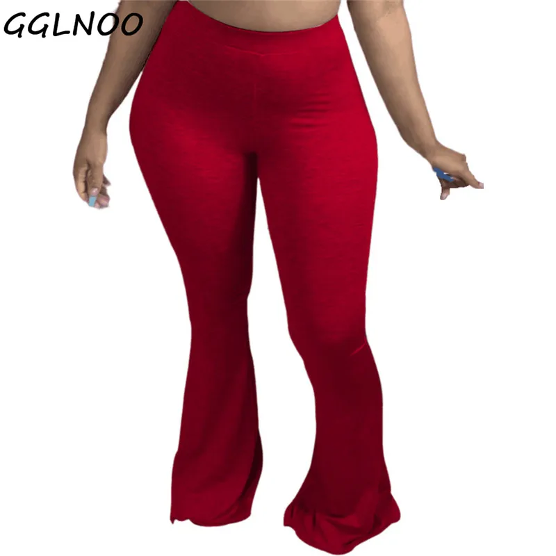 

GGLNOO Casual Plus Size Solid High-Waisted Wide Leg Flare Sweatpants Pants GG22811
