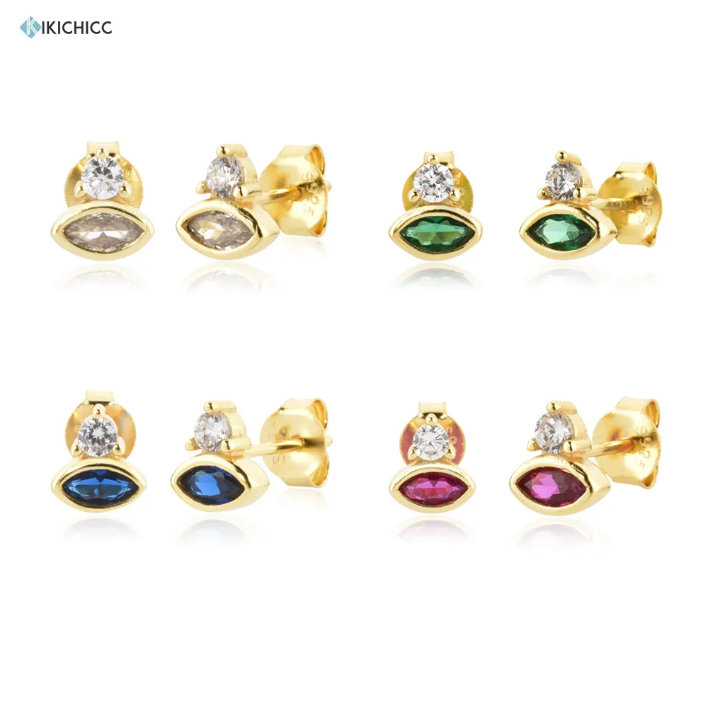 

Серьги-гвоздики KIKICHICC из стерлингового серебра 925 пробы с золотым радужным кубическим цирконием овальные маленькие ювелирные изделия Gify 2021 ...