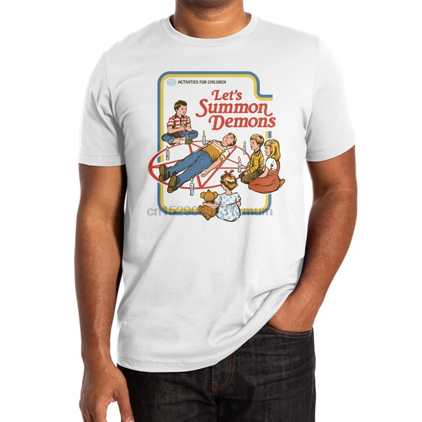 

Let Summon Demons T Shirt demon satan satanic ritual pentagram funny humor retro typography parody