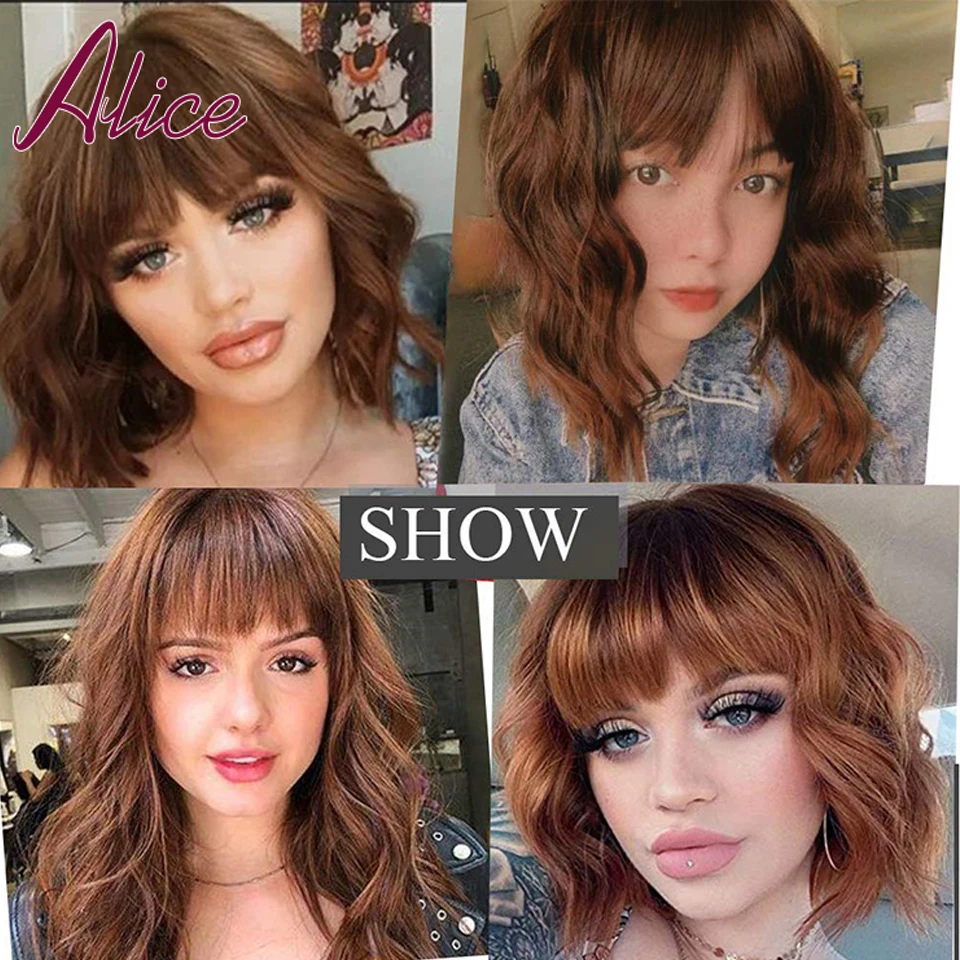 

JINKAILI Short Wig with Bangs for Women Synthetic Natural Wavy Daily Wig