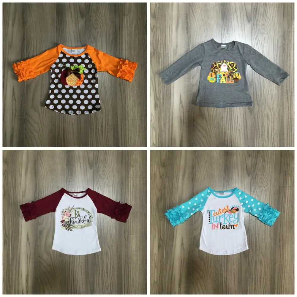 Осенне-зимний хлопковый топ с рукавами на День Благодарения для маленьких девочек; футболки; raglans thankful; детская одежда с тыквенным пером