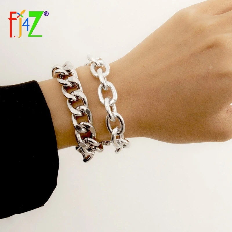 

F.J4Z 2021 Trend Bracelets Set Fashion Punk 2 Layers Cuban Chain + Cross Chain Bangles Women's Party Jewelry for Hand Dropship