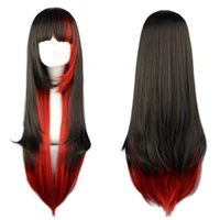 qqxcaiw long straight cosplay wig women costume party black red ombre heat resistant synthetic hair wigs