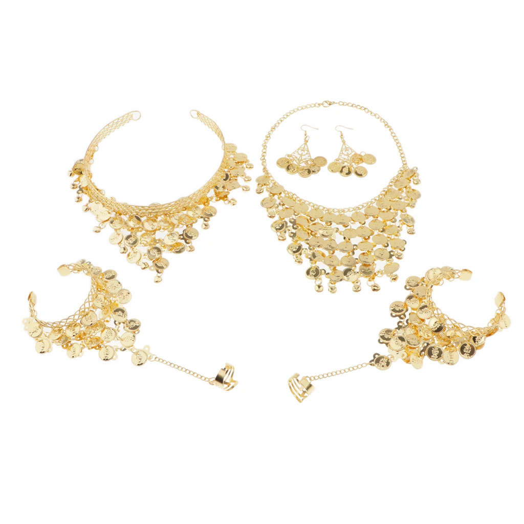 Набор золотых цыганских украшений для танца живота набор из 4 шт. ожерелье серьги