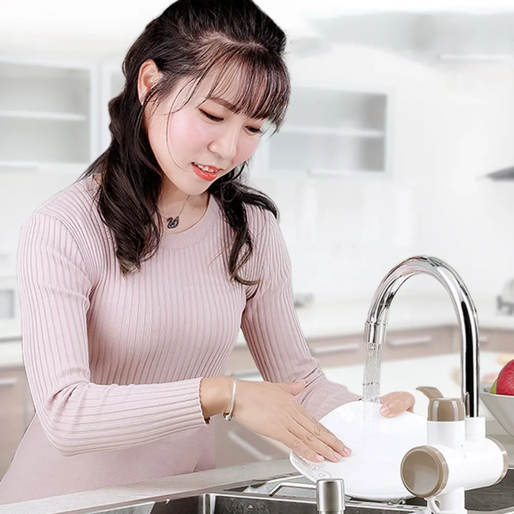 Передний Электрический кран для горячей и холодной воды кухонный быстрый нагрев