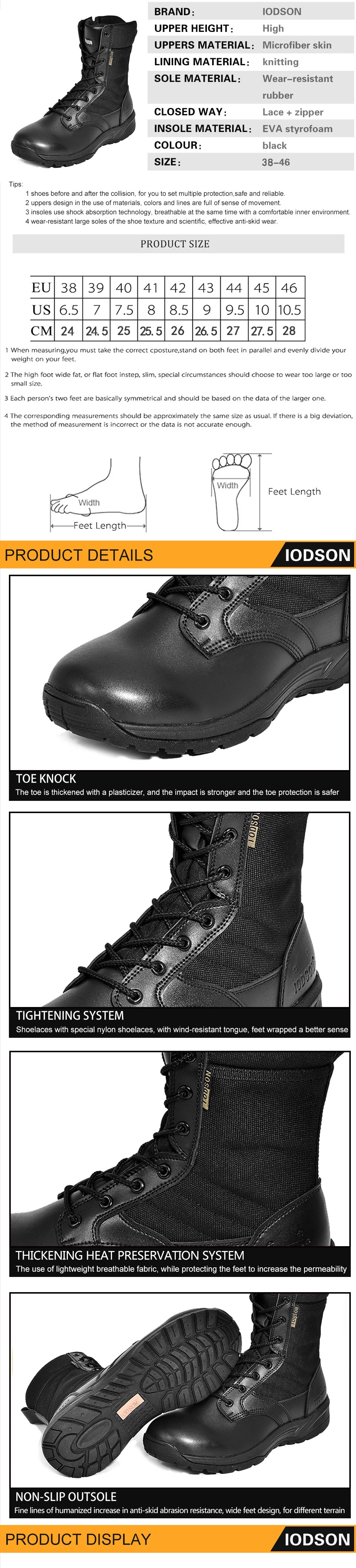 IODSON High Quality Men's Shoes Military Leather Boots Air-permeable Men's Robot Leather Snow Boots in Autumn and Winter
