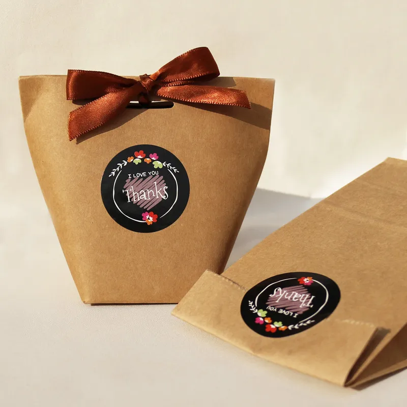

60Pcs Flower Thank You Sealing Label Adhesive Kraft Seal Sticker for Baking Gift Stickers DIY