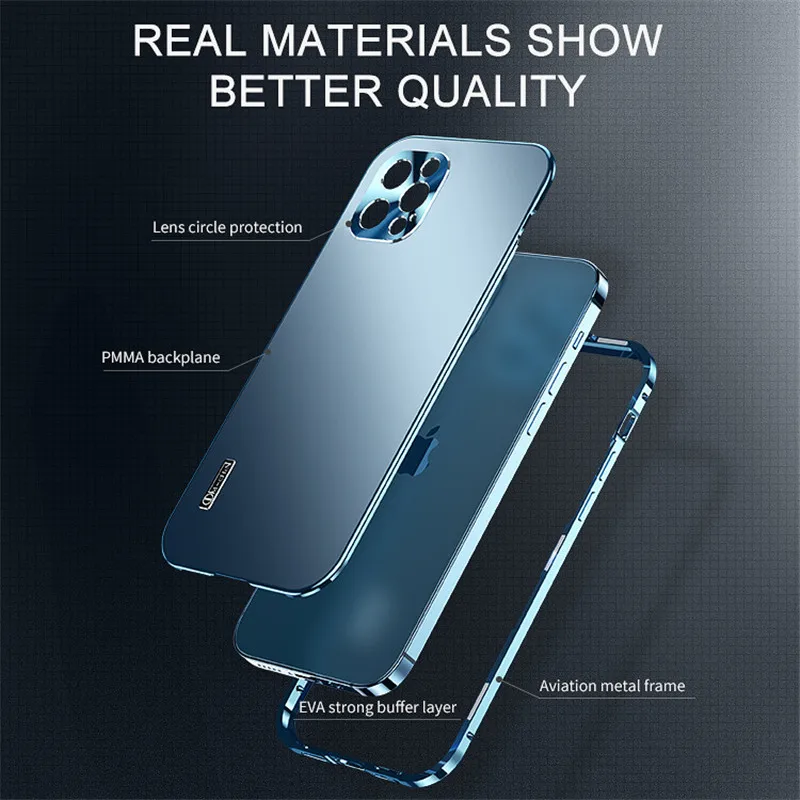 

Magnetic Metal Bumper Phone Case For iPhone 12 13 Pro Max 13 12 Pro Case Shockproof Matte Acrylic Cover For iPhone 13 12 Pro Max